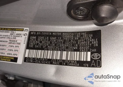 2007 Toyota Corolla Le z USA, uszkodzony, nr VIN 2T1BR32E67C716801